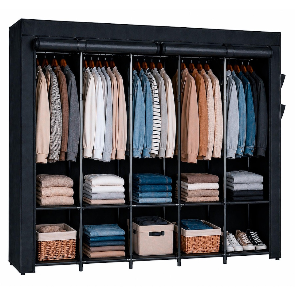 image 1 of Harbour Housewares Portable Fabric Wardrobe - 211 x 45 x 167cm