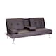 image 4 of Odeon Faux Leather Click-Clack Sofa Bed with Cup Holders & Chrome Legs - Brown | Brown | Brown | 1