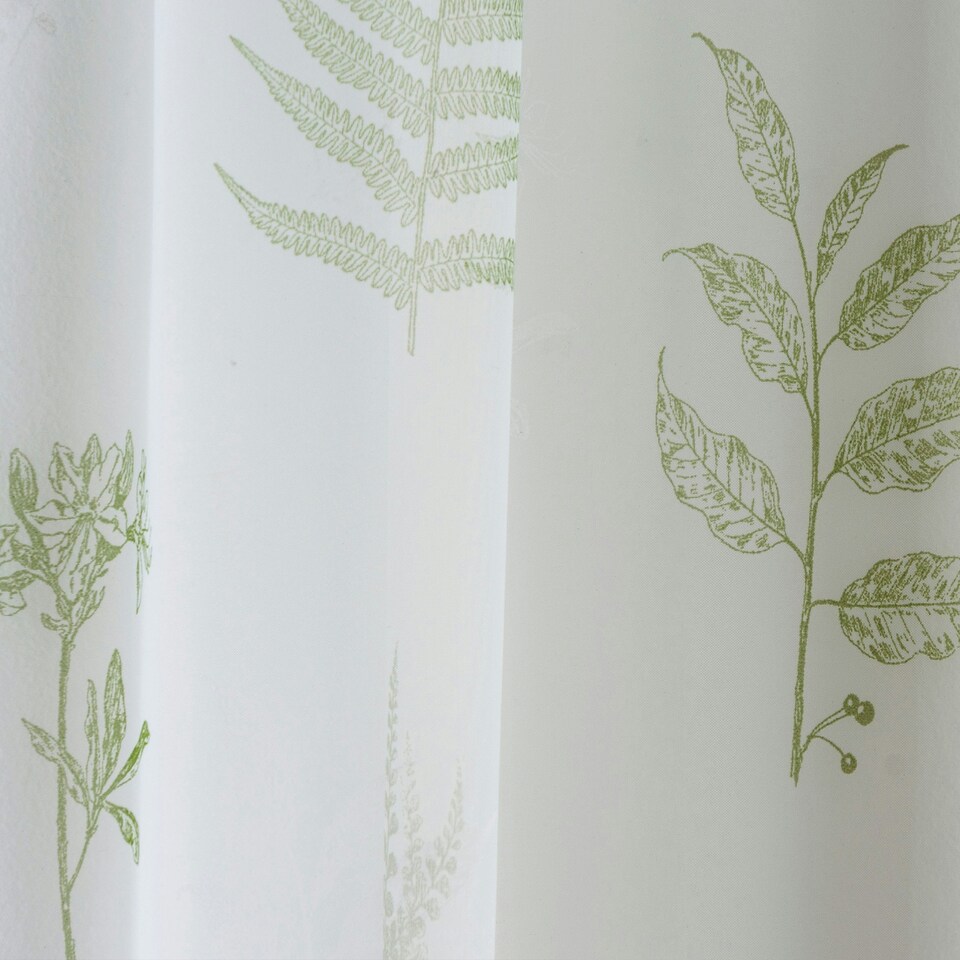 image 1 of Pair of Bracken Green Leaf Print Voile Panels 122 cm (48 inch) Rod Pocket Panels for Bedroom and Living Room