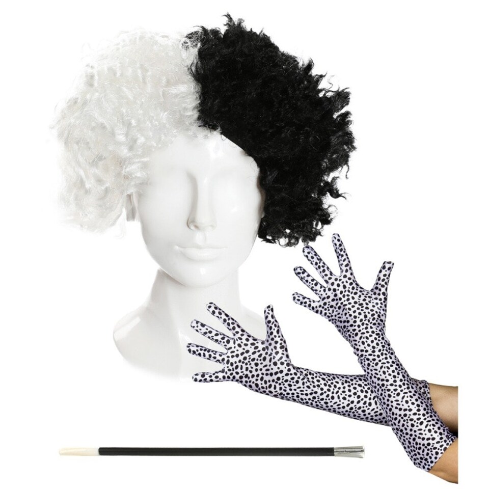 image 1 of Evil Dog Lady Accessory Set - Wig, Gloves & Cig Holder Black | One Size