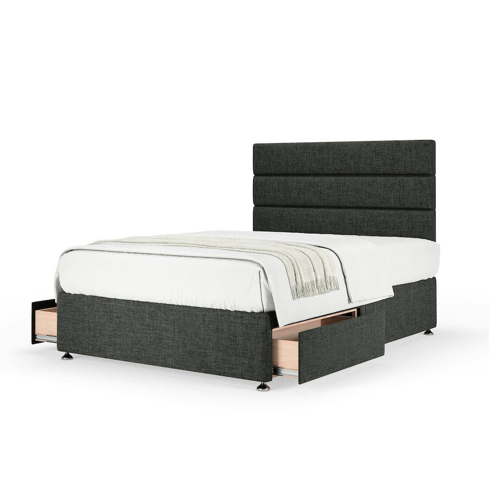 image 1 of Signature Platinum 2000 Pocket Sprung Charcoal Linen 2 Drawer Divan Set And Milan Headboard King Size