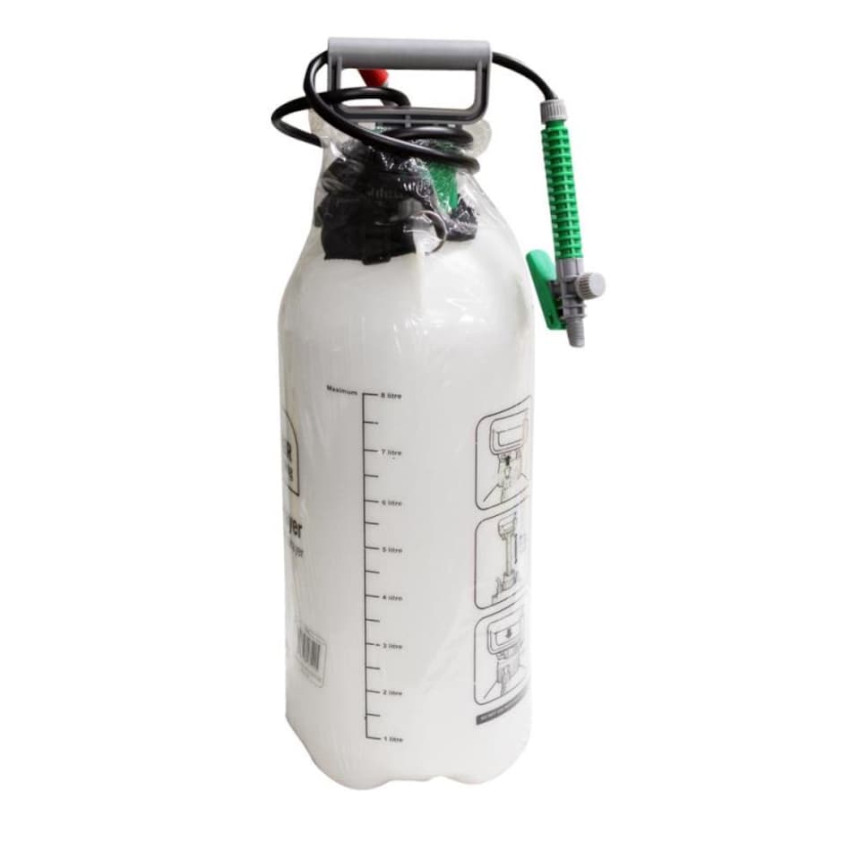 image 1 of 8 Litre Garden Pressure Sprayer with Shoulder Strap & Lance | White | White