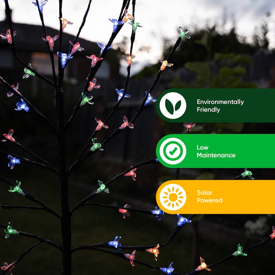 image 1 of Gardenwize 120cm Solar Powered Cherry Flower Tree Lights