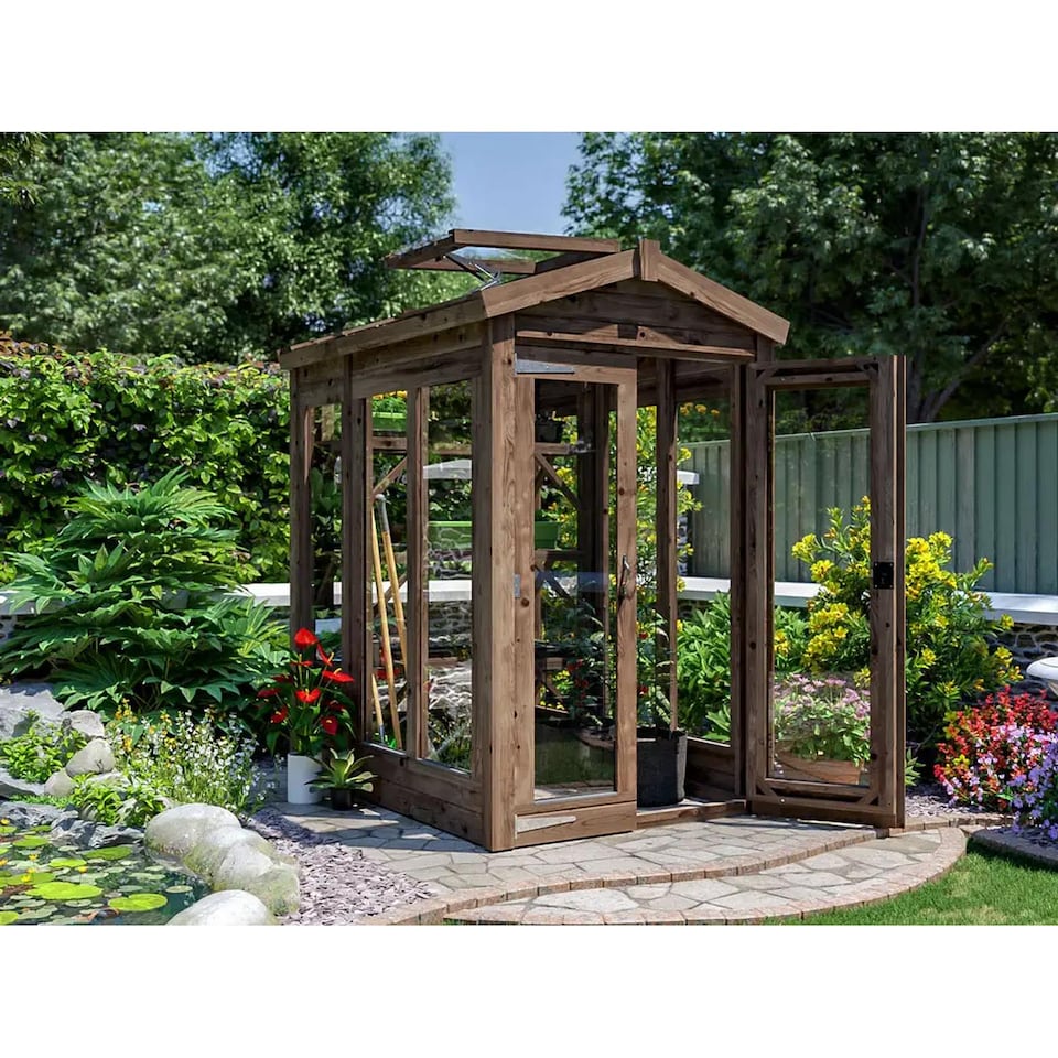 image 1 of Dunster House Growzilla Wooden Greenhouse W1.2m x D1.8m / W4' x D6' with 4mm Glass and Automatic Vent Opener