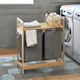 image 4 of Wooden Grey Pull Out Double Laundry Basket With Shelf Brown