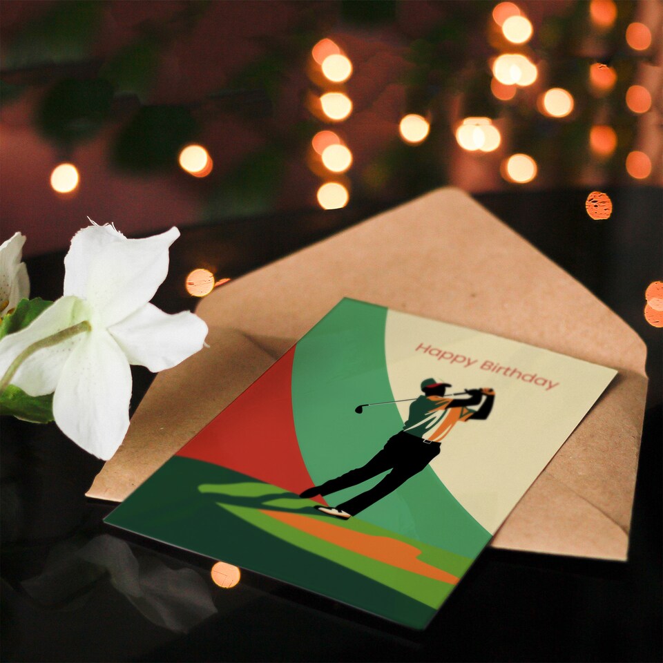 image 1 of Golfing Sport Golfer Golf Swing Pose Bold Design Birthday Card
