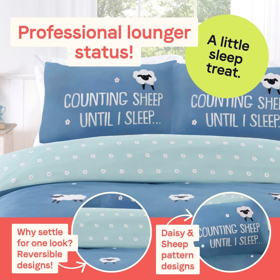 image 1 of Counting Sheep Cotton Duvet Cover Set Cover with Pillowcase | Blue | Single | 1