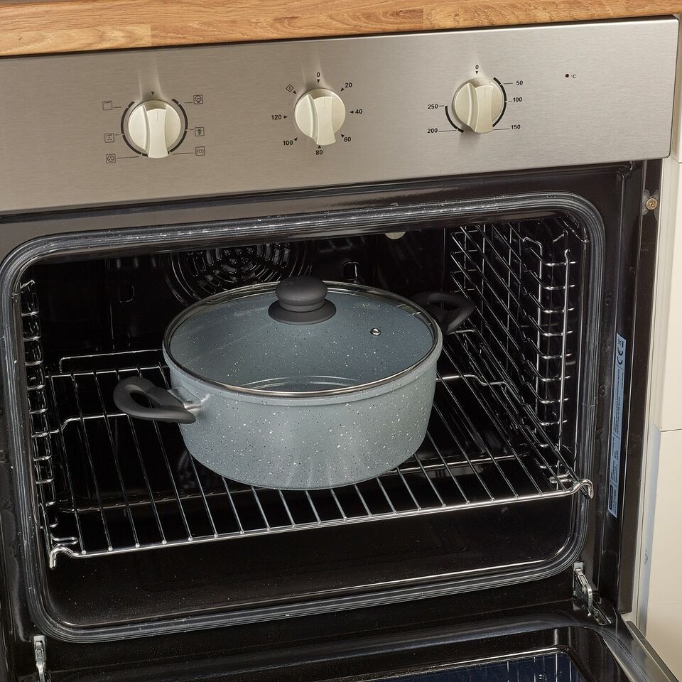 image 1 of Set of 5 Marble Grey Saucepan & Fryingpan