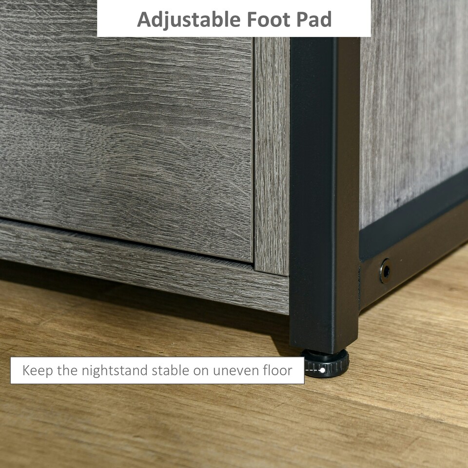 image 1 of HOMCOM End Table Bedside Desk Slim Storage Cabinet with Shelf Grey Grey