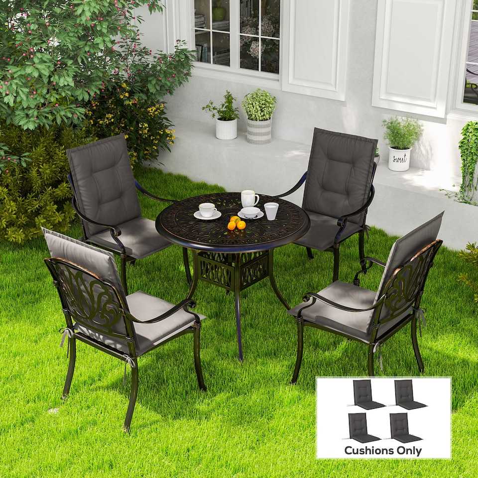 image 1 of Outsunny Set of 4 Garden Chair Cushions, Outdoor Seat Pads | Grey | Charcoal grey | 1