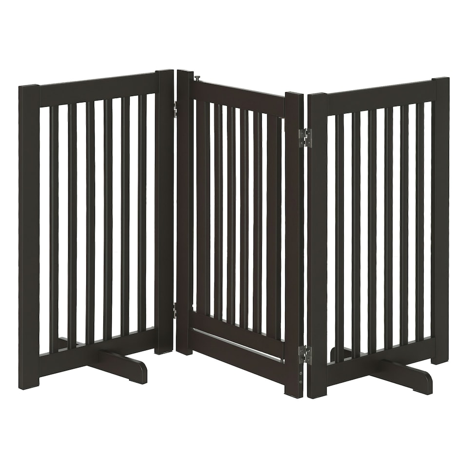 image 1 of PawHut 155cm Expandable 3-Panel Freestanding Dog Pet Gate w/ Latched Door Brown