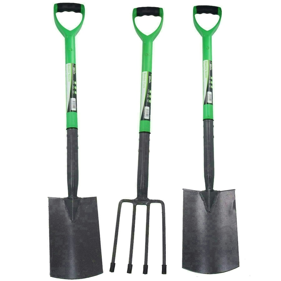image 1 of Garden Fork + Digging Spade + Border Spade Carbon Steel Blades 3pc Gardening