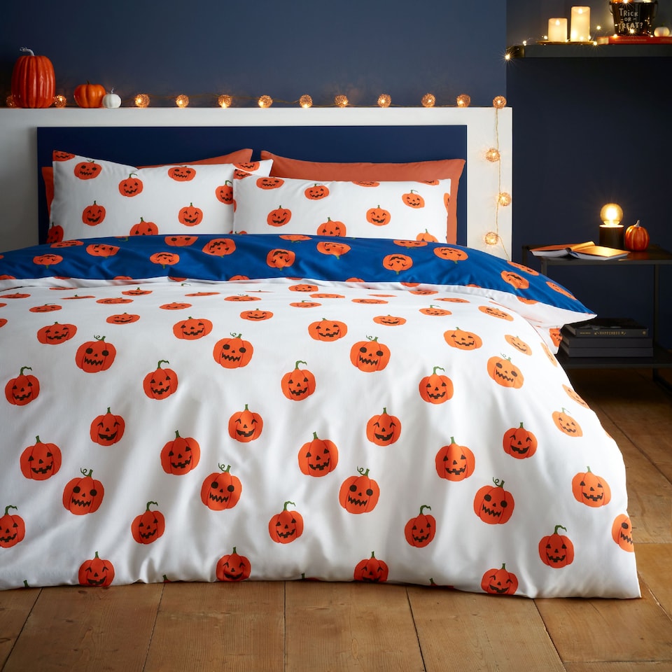 image 1 of Halloween Pumpkins Reversible Duvet Cover Set