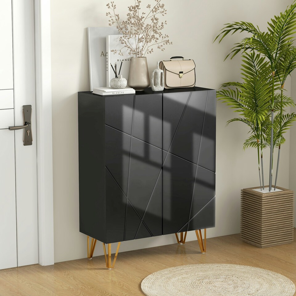 image 1 of HOMCOM Shoe Storage Cabinet with Soft-Close Hinges, Black
