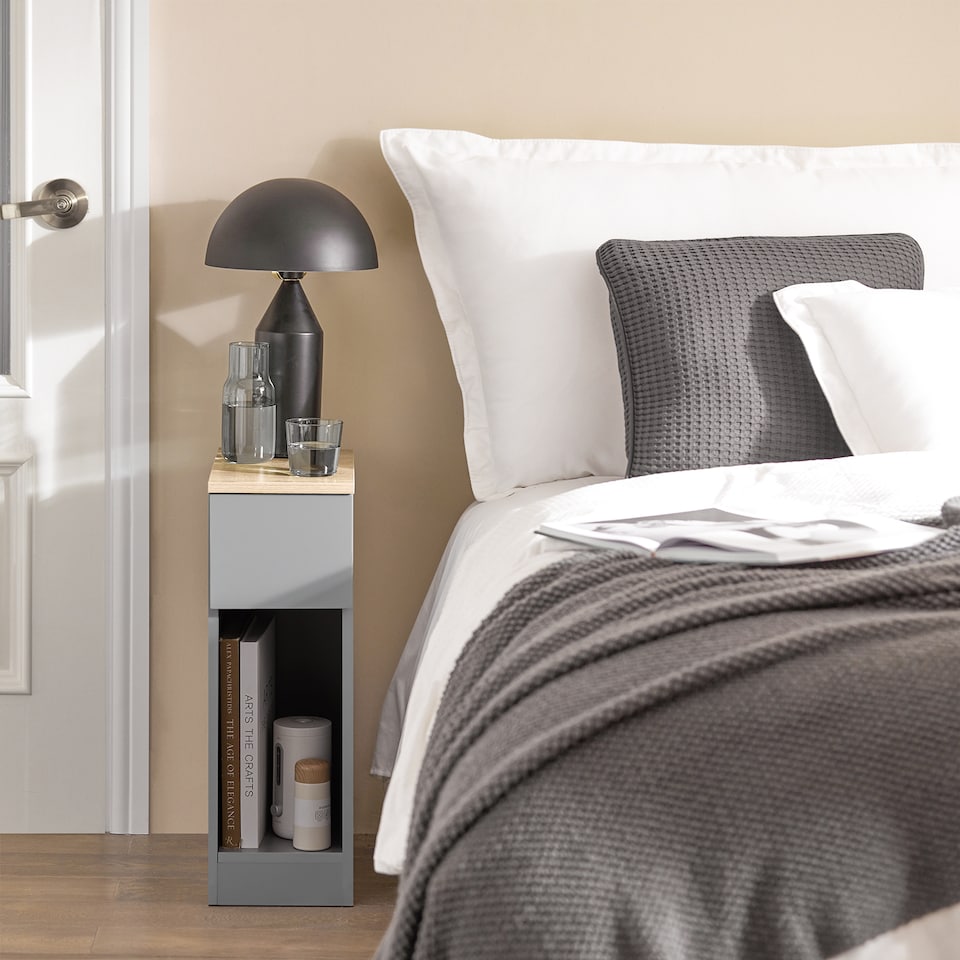 image 1 of SoBuy FBT111-HGx2,Set of 2 Slim Bedside Table Nightstand with Drawer and Shelf