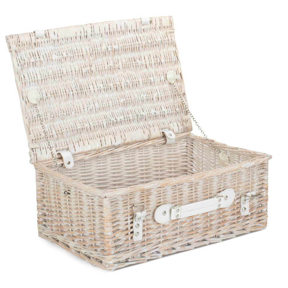image 1 of Wicker 45cm White Wash Empty Picnic Basket Unlined Brown | Brown | One Size