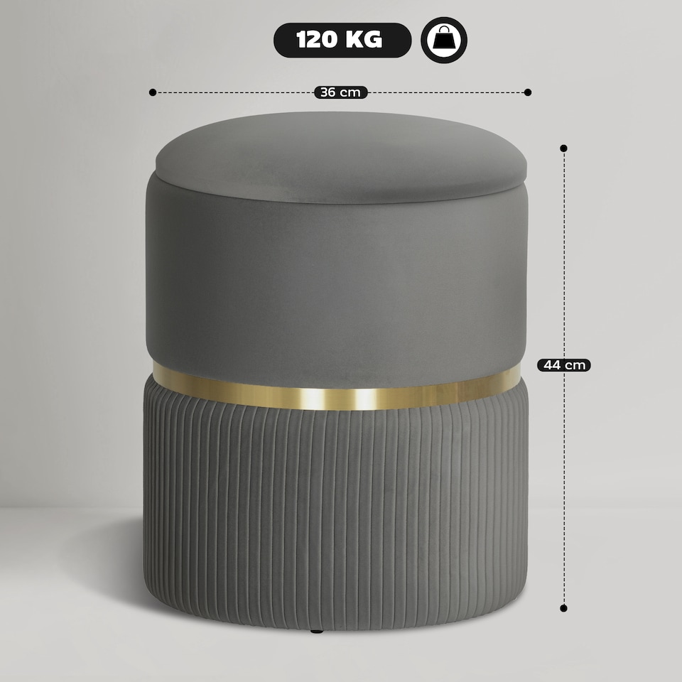 image 1 of HOMCOM Round Pouffe Storage Footstool with Cushioned Top Hidden Space Grey