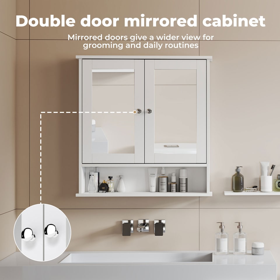 image 1 of Levede Bathroom Mirror Cabinet Storage Toilet Cupboard Wall Mounted Shelves