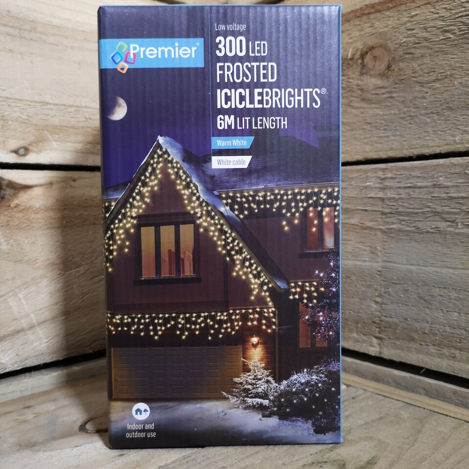 image 1 of 300 LED 7.5m Premier Christmas Outdoor 8 Function Icicle Lights in Warm White
