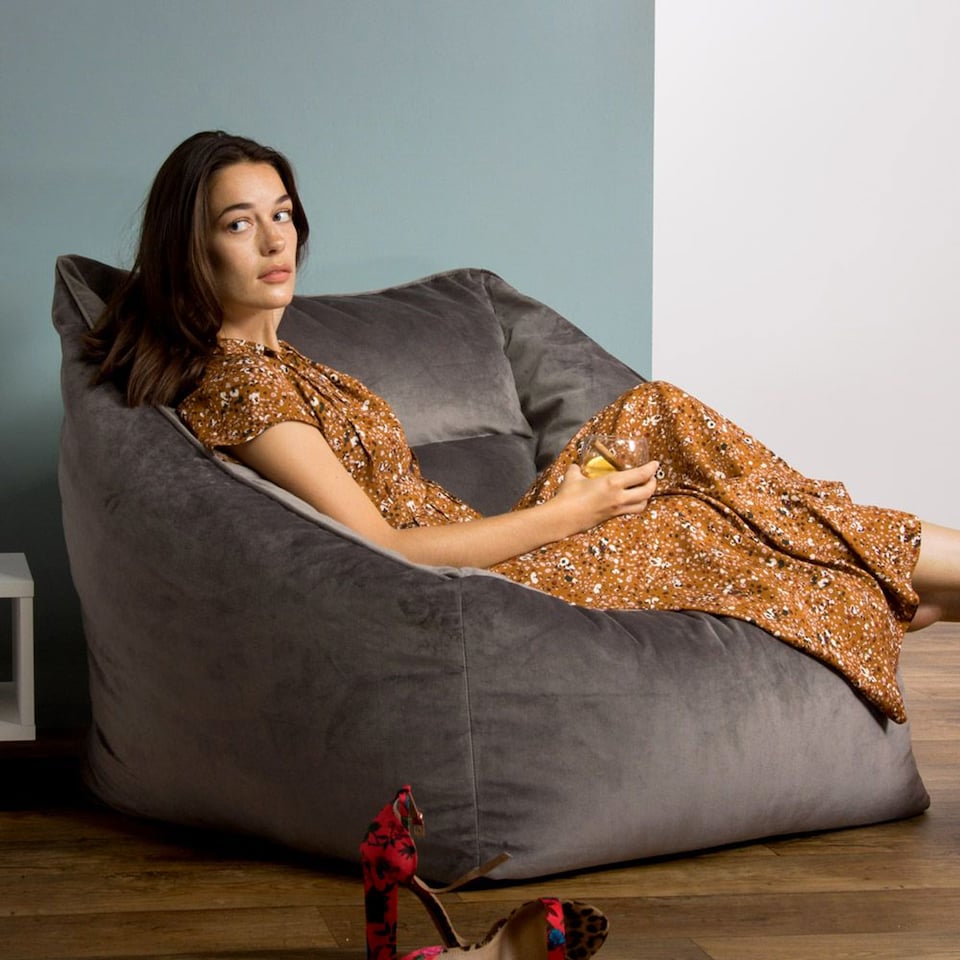 image 1 of icon Natalia  Velvet Armchair and Milano Round Footstool Bean Bag, Charcoal