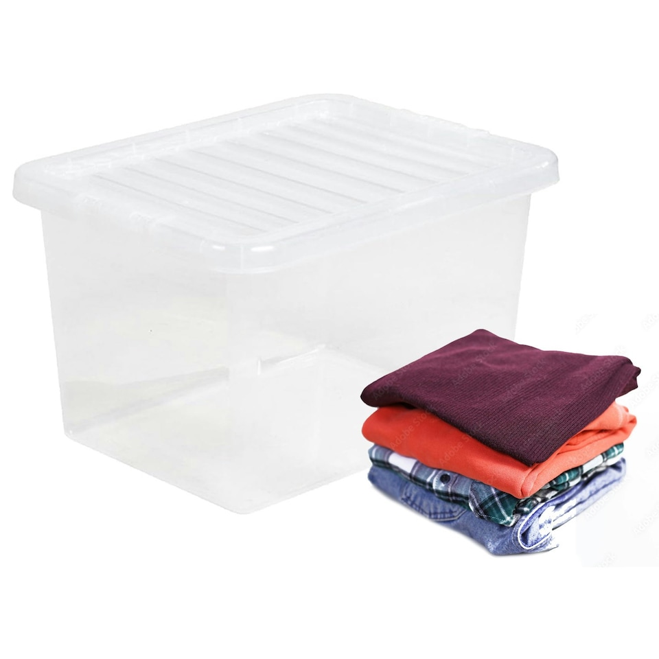 image 1 of 3 x 45L Strong Clear Multipurpose Transparent Storage Container Complete With Lid Ideal For Home & Office Use Clear