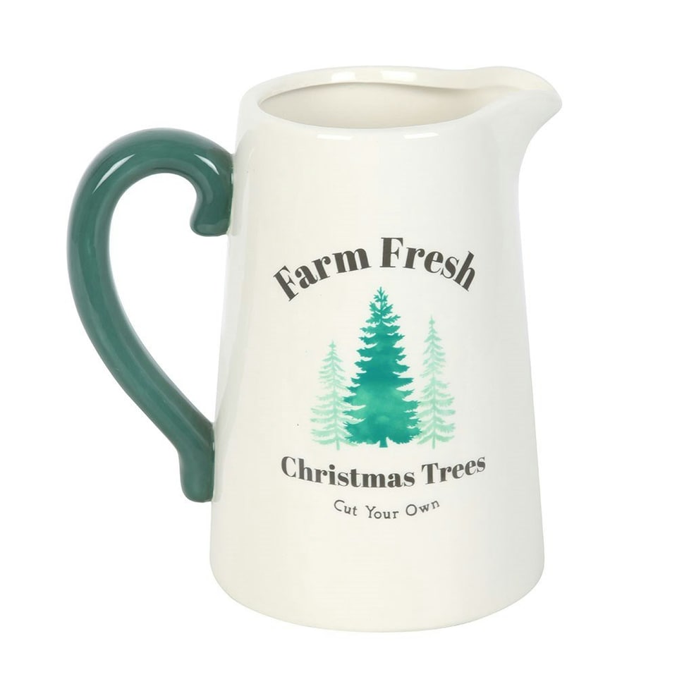 image 1 of Farm Fresh Christmas Trees Ceramic Flower Jug White