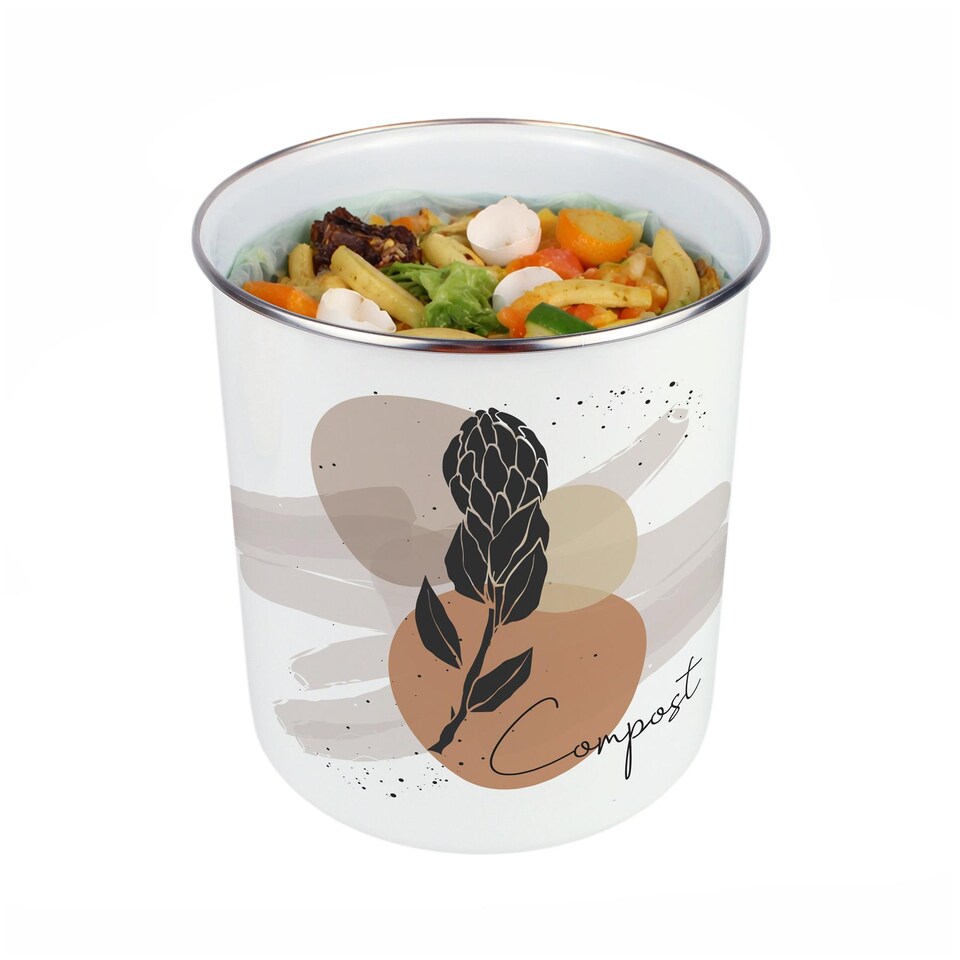 image 1 of Proteas Flowers Compost Caddy - Metal 2L Decorative Kitchen Food Waste Bin