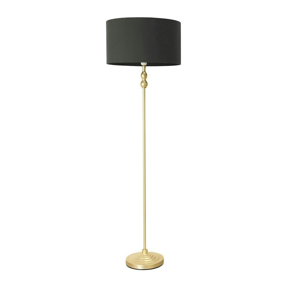 image 1 of ValueLights Maggie Gold Metal Candlestick Floor Lamp with Charcoal Fabric Lamp Shade and LED Bulb