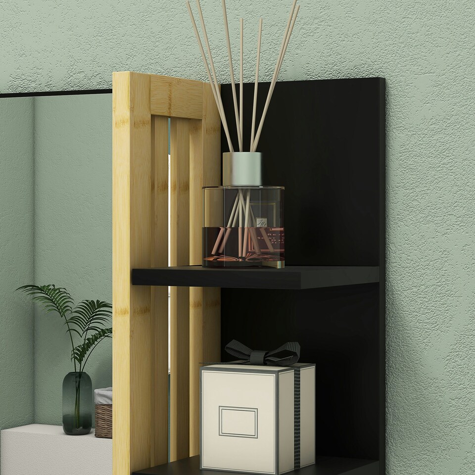 image 1 of HOMCOM Bathroom Mirror Wall Mount Vanity Mirror with 4 Storage Shelves, Black