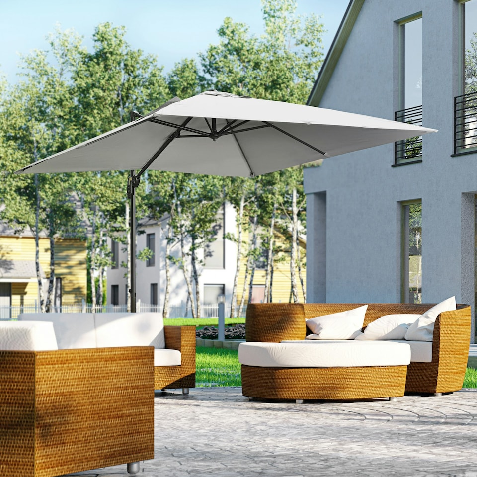 image 1 of Outsunny 2.7 x 2.7 m Cantilever Parasol Garden Umbrella w/ Cross Base Grey