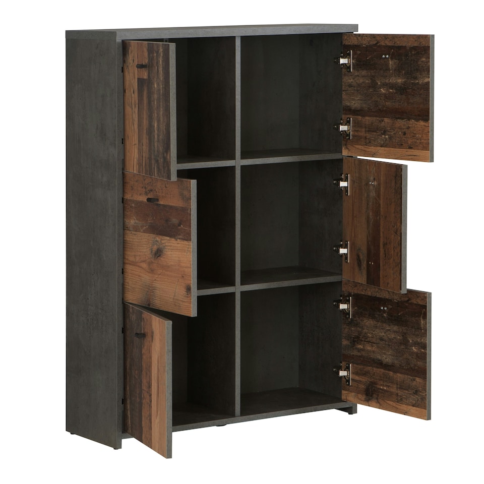 image 1 of Best Chest Storage Cabinet with 6 Doors in Concrete Optic Dark Grey/Old - Wood Vintage