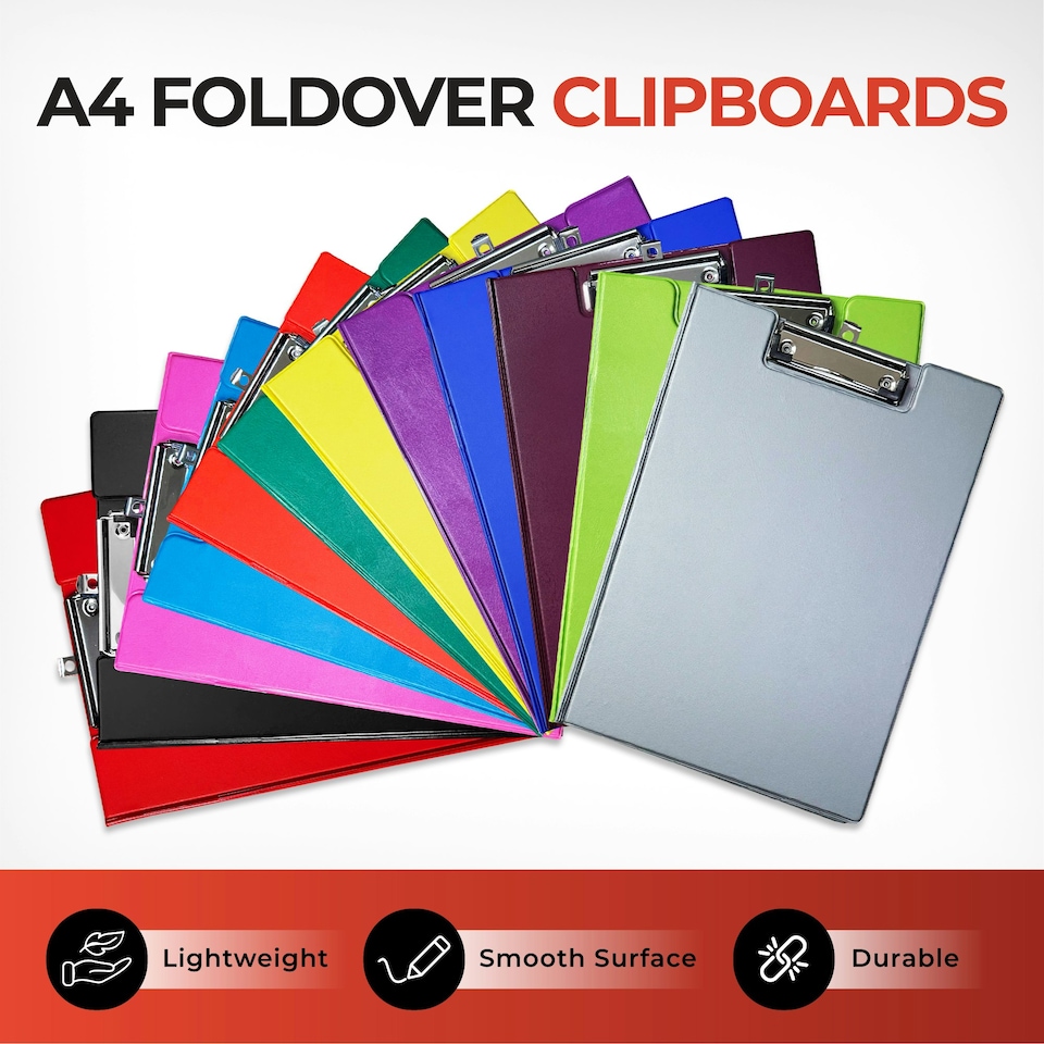 image 1 of Pack of 10 Janrax A4 Assorted Coloured Foldover Clipboards