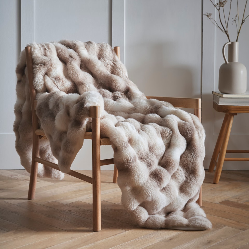 Oslo Taupe Fluffy Throwover Bed Throw Blanket 150 x 200cm