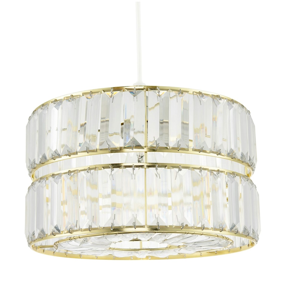 image 1 of Chic Double Tier Gold Pendant Light Shade with Rows of Acrylic Prisms Gold