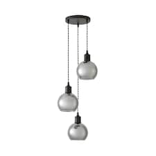 ValueLights Bellamy Smoked Glass 3 Drop Cluster Black Pendant Light & Bulbs | Black