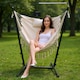 image 4 of COSTWAY Hammock Chair with Stand Height Adjustable Hanging Chair