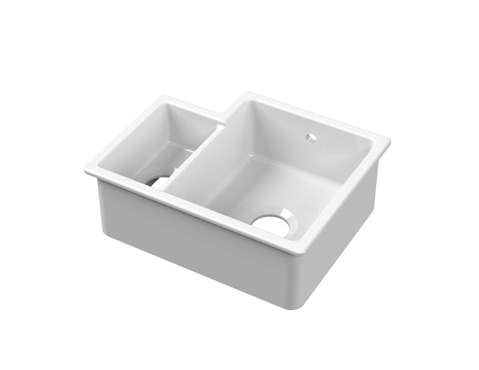 image 1 of Balterley Fireclay 1.5 Bowl Right Hand Undermount Kitchen Sink & Overflow | White | White | 1