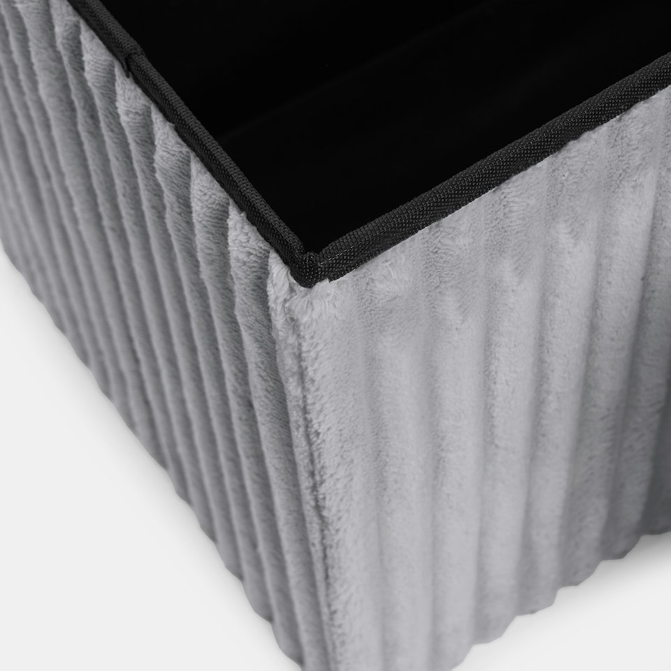 image 1 of OHS Soft Fleece Ribbed Long Rectangle Foldable Footstool Seat Storage Organiser Ottoman Grey