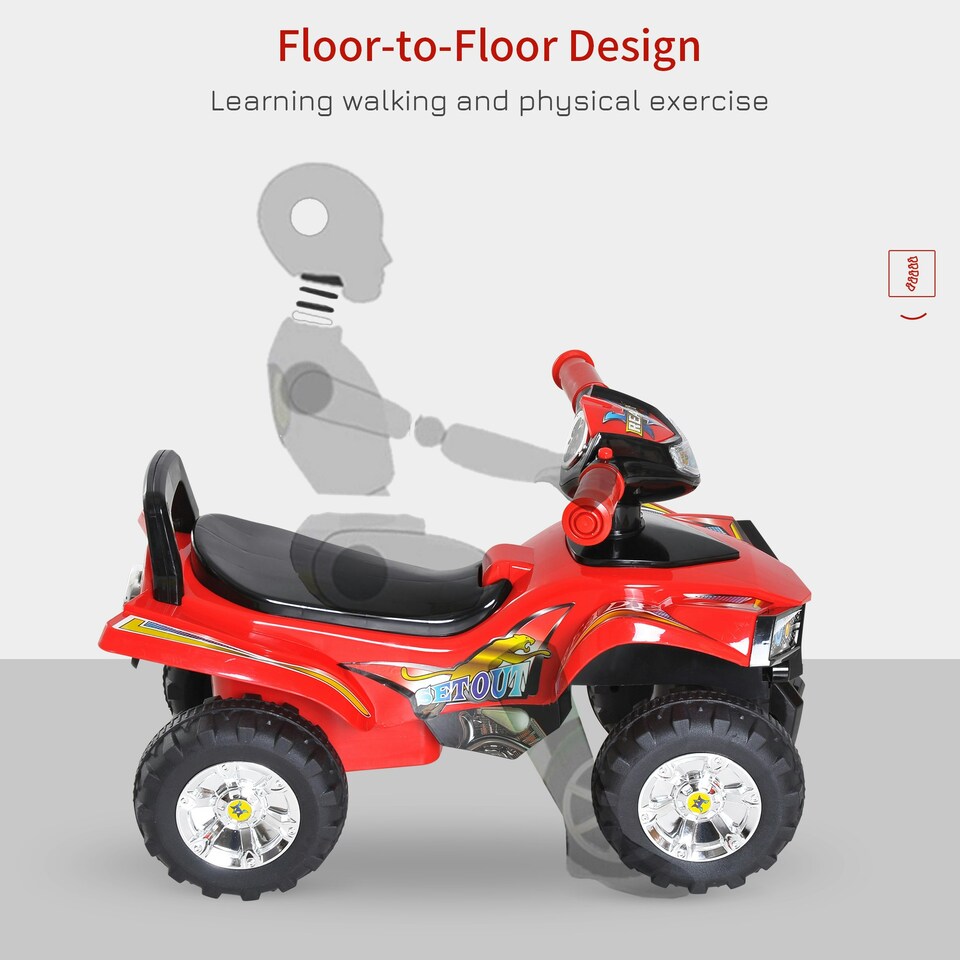 image 1 of HOMCOM Kids Ride On Quads Boys Girls LED Lights Horn Music Toys 4 Wheels Red