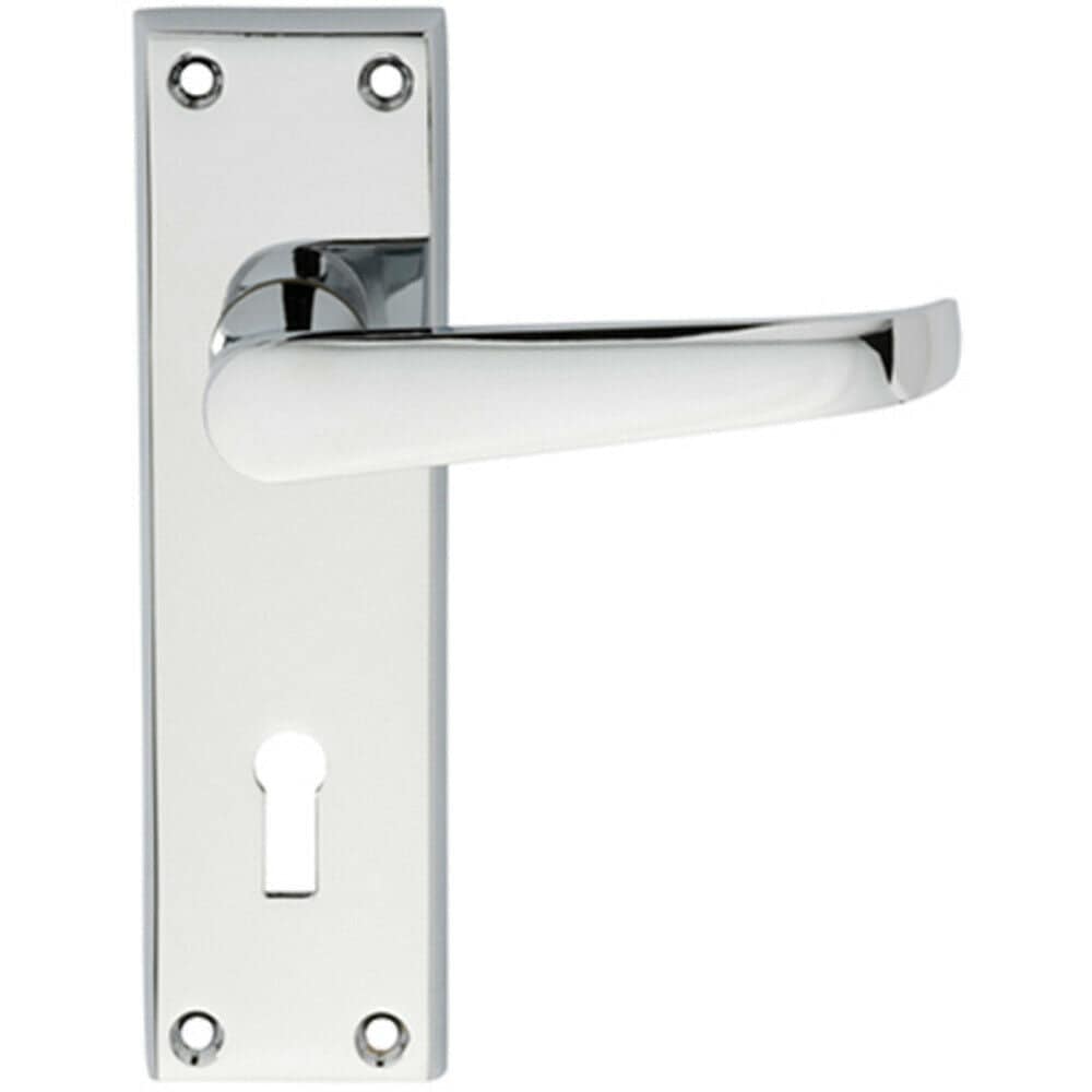 Loops PAIR Straight Victorian Handle on Lock Backplate 150 x 43mm Polished Chrome