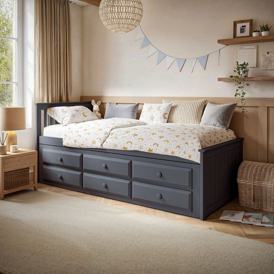 image 1 of Flair Montana Captain's Bed with Drawers & Trundle Grey