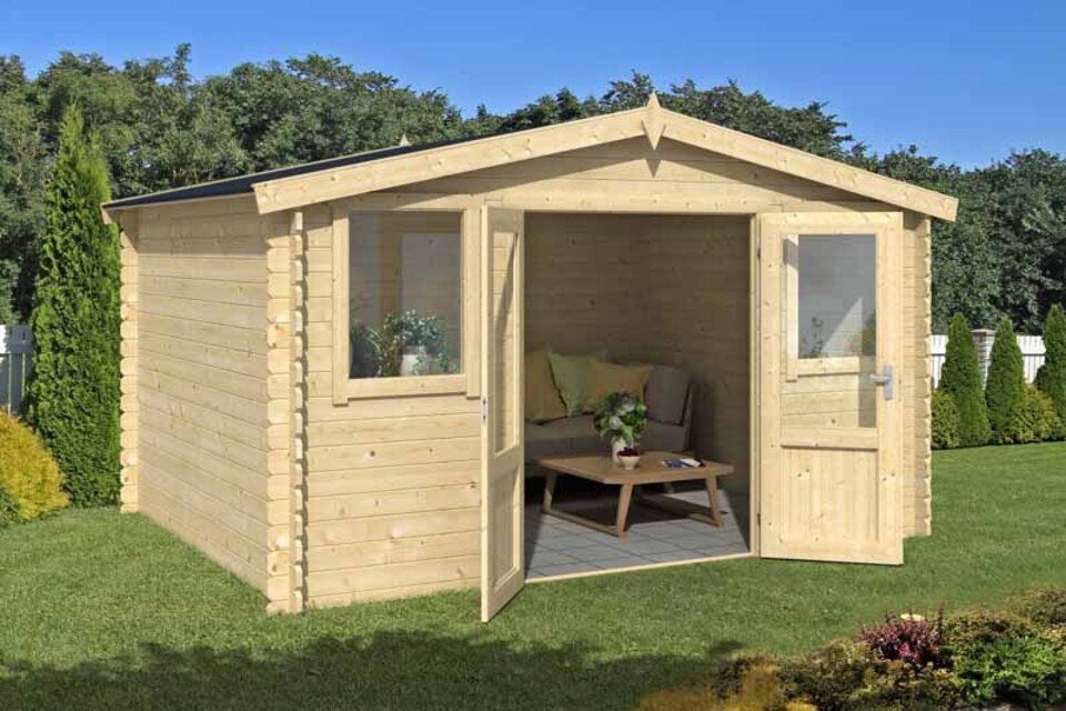 image 1 of Dallas-Log Cabin, Wooden Garden Room, Timber Summerhouse, Home Office - L410.9 x W312 x H233.7 cm | Brown