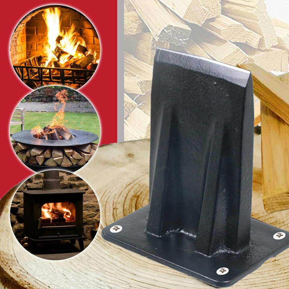 image 1 of SPARES2GO Kindling Splitter Log Wedge Heavy Duty Wood Splitting Firewood Timber Mounted Chisel (Large)