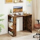 image 6 of COSTWAY Computer Desk Wooden Writing Desk w/Bookshelf Brown