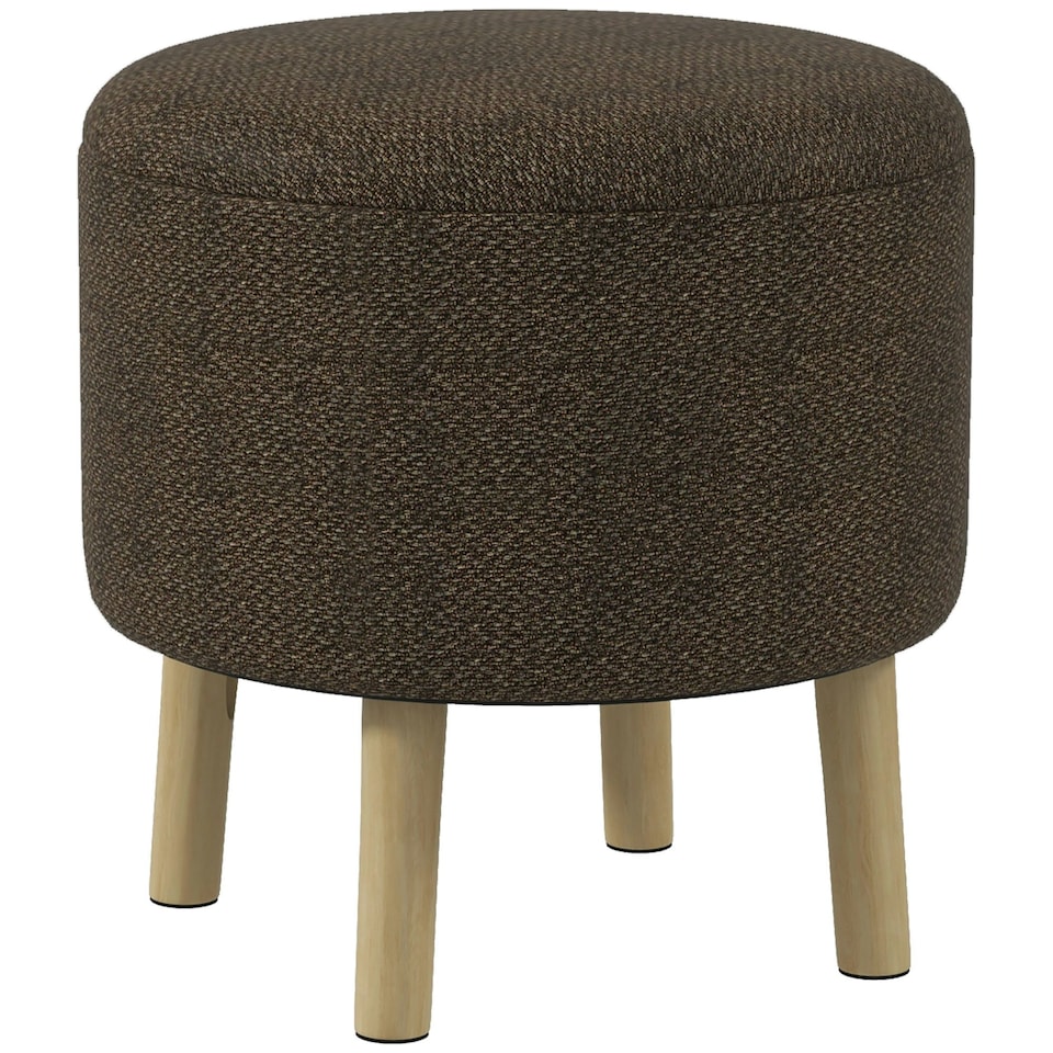 image 1 of HOMCOM Storage Ottoman, Round Stool Chair with Cushioned Top, Brown