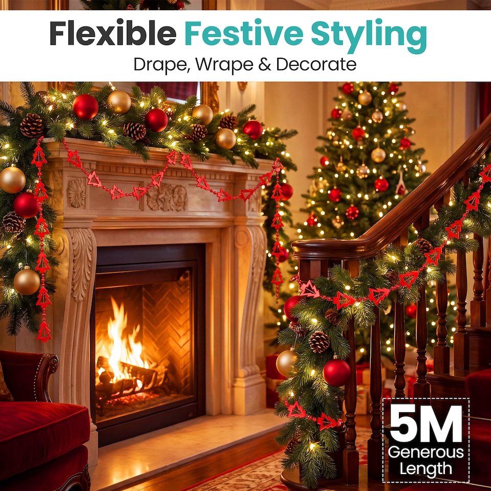 image 1 of 5M Christmas Tree Bead Garland, Metallic Hanging Chain Feastive Garland