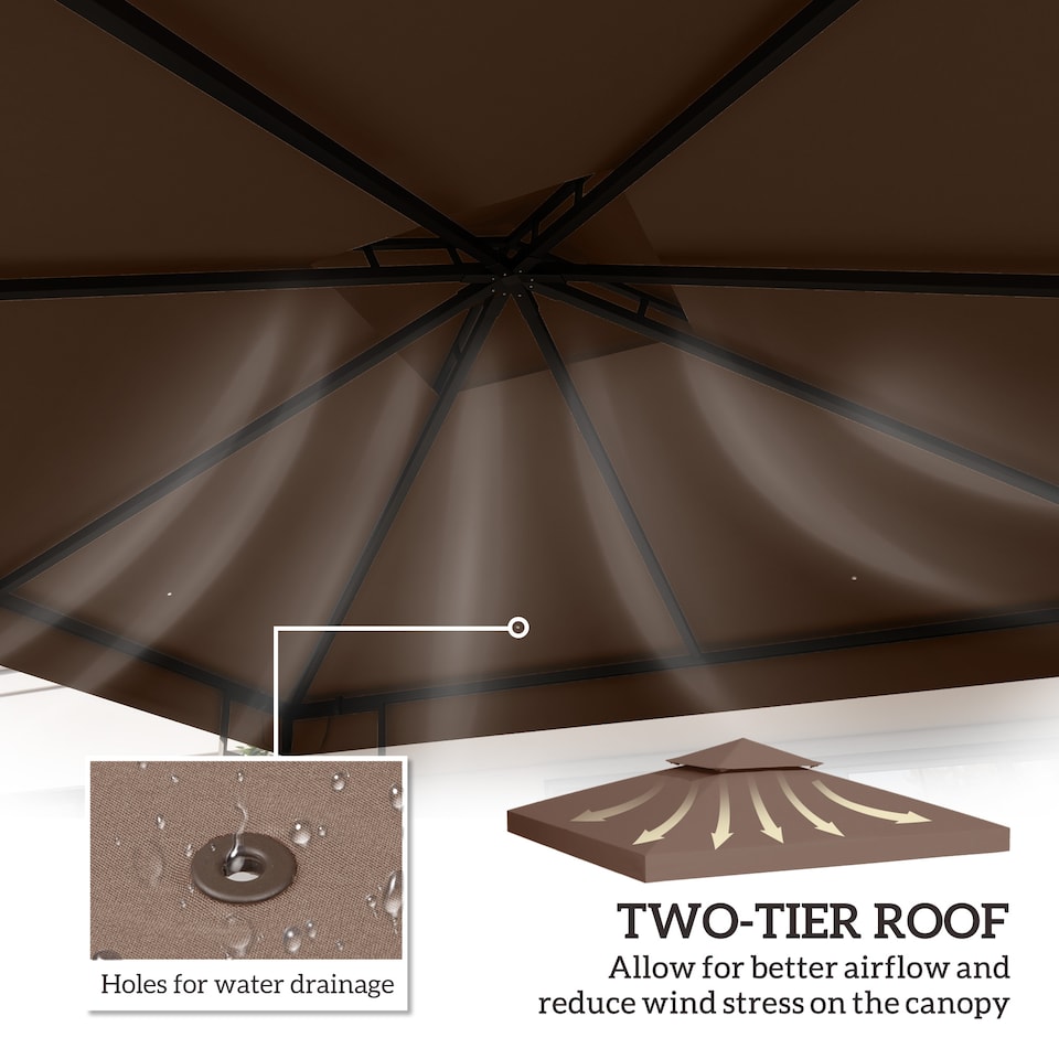 image 1 of Outsunny 3 x 3m Gazebo Canopy Replacement Cover 2Tier Roof Top Spare Part Coffee TOP COVER ONLY