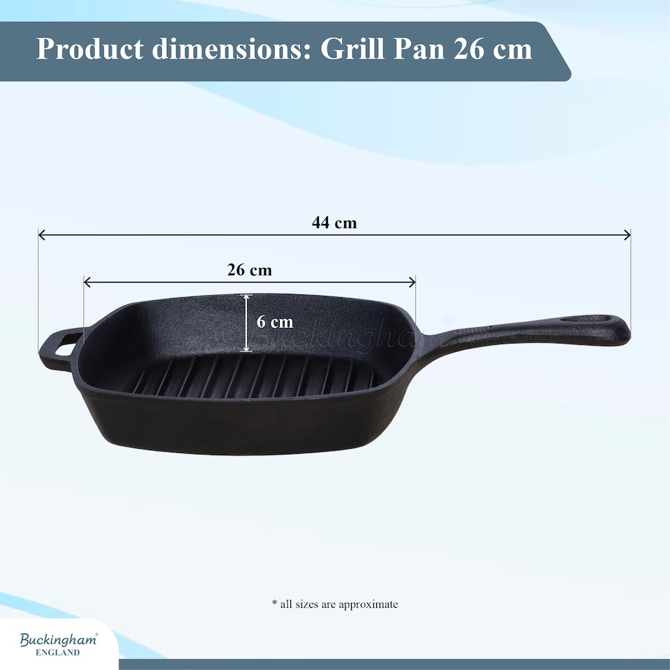 image 1 of Buckingham Pre-Seasoned Cast Iron Square Grill Skillet Pan  26 cm