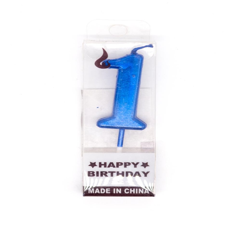 image 1 of Blue Number 1 Candle Blue