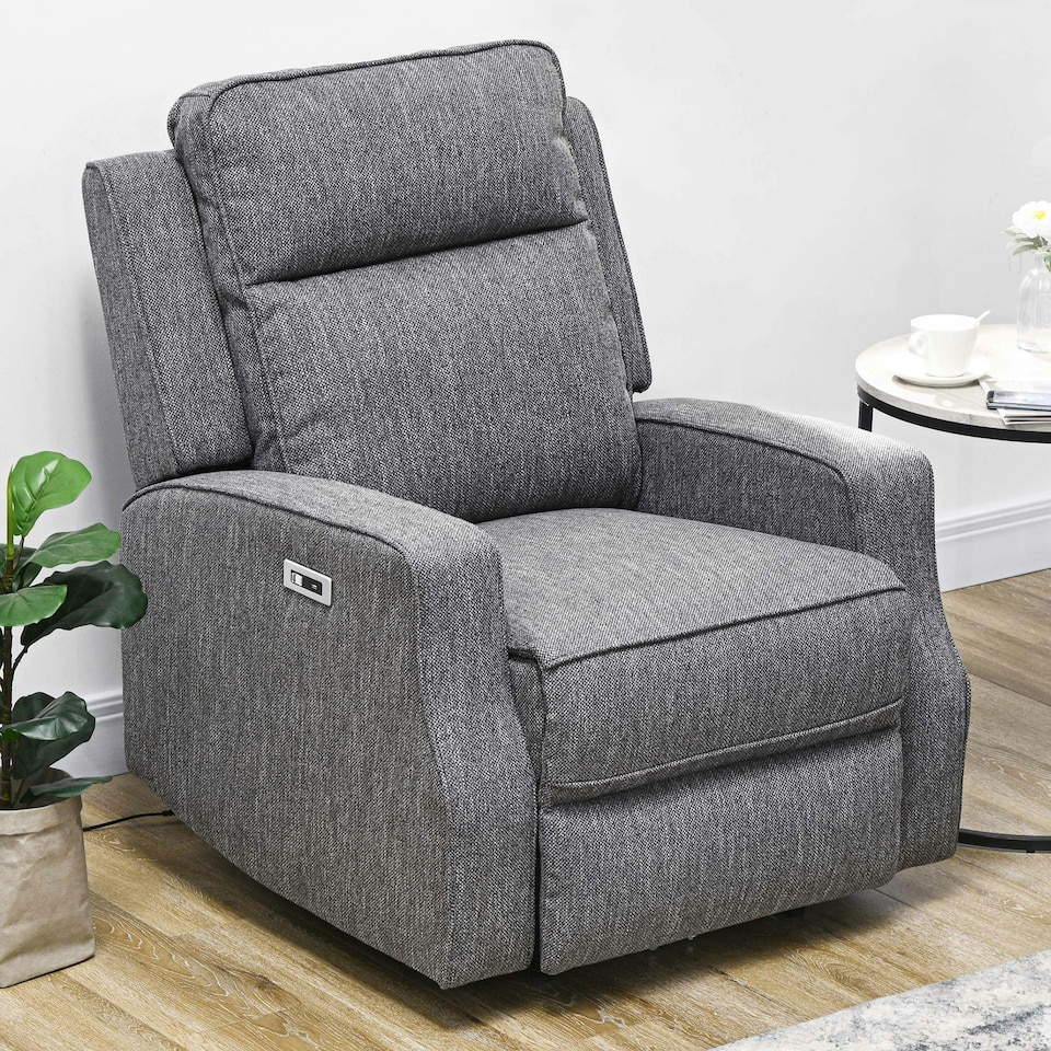 image 1 of HOMCOM Electric Armchair, Fabric Recliner Chair with USB Port, Charcoal Grey